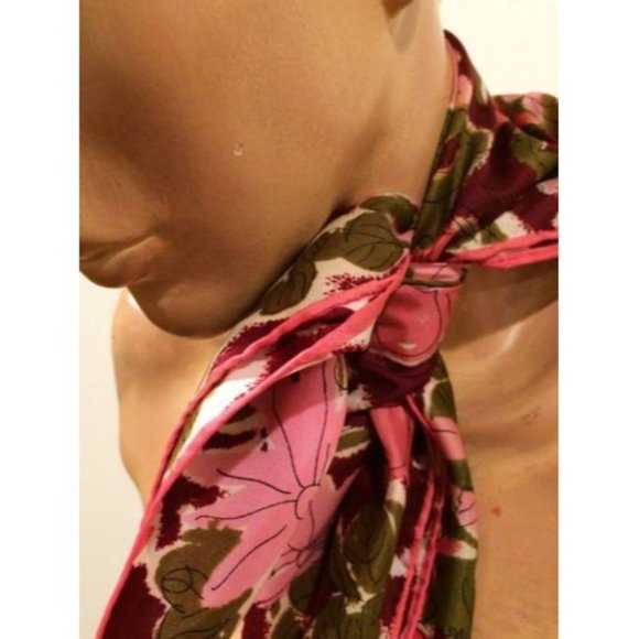 Vera Vintage Scarf Floral Pink Green Accessory - Picture 6 of 8